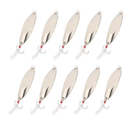 PATIKIL Fishing Spoons, 10 Pcs 1-3/8oz Fishing Lures Casting Spoon Treble Hooks Jigs Hard Metal Spinner Baits for Freshwater Saltwater Salmon, Silver Tone