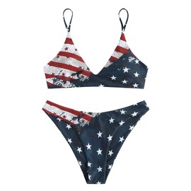 ZAFUL Women's Solid Spaghetti Strap Bralette Bikini Set Two Piece Swimsuit (1-Flag Black, S)