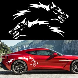 TOMALL 50'' 2Pcs Wolf Car Sticker Decal for Car Body Side Stickers Auto Wolf Graphics Racing Sports Stripes Stickers for SUV Off-Road Vehicles Car Hood Trunk Universal Waterproof Vinyl Sticker (White)