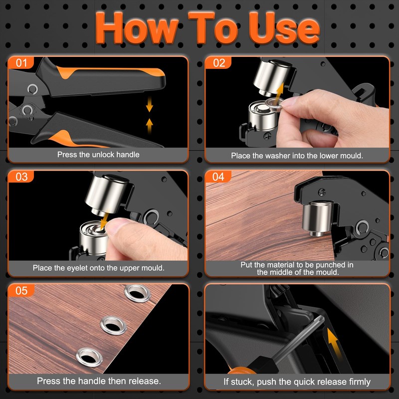 Preciva Eyelet pliers set, 300 pieces eyelet press, self-locking for