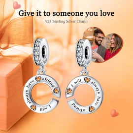 Rimgoris 925 Sterling Silver Charm for Women Bracelets Necklace Mothers Day Heart Ruby Stars and Moon Mother Daughter Portrait Friendship Mom Infinity Love of Life Family Engraved Charm, Silver, Cubic