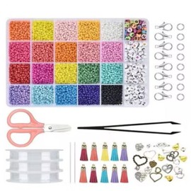DIY Making Craft Beads Kits 24 Colors Rice Beads Letter Beads Spare Parts DIY Bead Jewelry Making Kit for Kids Adults