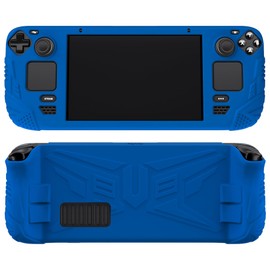 PlayVital Armor Series Ergonomic Case for Steam Deck LCD, Soft Cover Protective Silicone Protector with Back Button Enhancement Designed & Thumb Grips Caps for Steam Deck - Blue