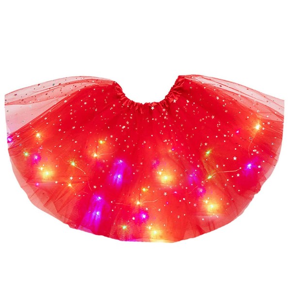 Victray Women's LED Tutu Skirts Ballet Dance Tutu Skirt Light Up Skirts Sparkly Party Costume (Red)