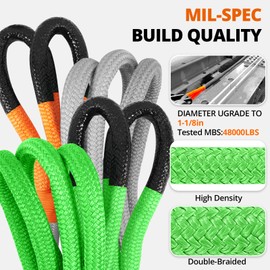 Kinetic Recovery Tow Rope: 1-1/8" x 30ft 48000LBS Snatch Strap with Soft Shackles Heavy Duty Offroad Towing Straps Kit for Trucks SUV UTV ATV Tractor Car Jeep - Neon Green