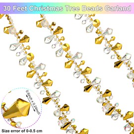 30 Feet Christmas Clear Iridescent and Gold Bead Garland Christmas Tree Bead Garlands Christmas Tree Twist Bead Garland String Acrylic Bead Strands Chains for Christmas Party Tree Fireplace Decor
