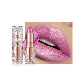 Metallic Glitter Pink Lipstick Long Lasting,Diamond High Shine Shimmer Liquid Lipstick Transfer Proof Non-Stick Nude Lip Gloss,High Impact Full Coverage Lip Color Creamy Lip Stick Makeup for Women-04