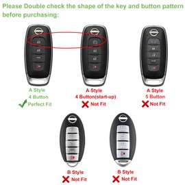 Aoocar Leather Key Fob Cover, Compatible with 2023 2024 2025 Nissan Rogue Pathfinder Versa Kicks ARIYA, fit for 2024 2025 Sentra etc, No Screw Design Key Holder Protector(4 Button, Black)