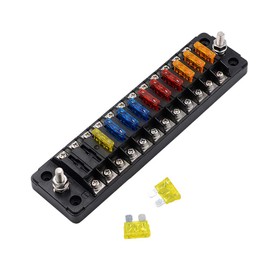 Jtron 12-Way Car Fuse Box for ATO/ATC 1-20A Fuse DC 32V M5 Screw Connector Fuse Holder with Fuse for Car Boat Marine SUV (12 Way-with Negative)
