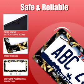 Beautiful Dragonfly License Plate Frame Funny License Plate Frames Stainless Steel Accessories Cars Decor with 2 Holes and Screws Fits Standard Us Ca Vehicles License Plate Holder Size 12.2 X 6 Inch