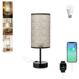 YIDPU Table Lamp for Bedroom with Touch Control,Bedside Lamp with USB C+A Charging Ports& AC Outlets, Adjustable 3color LED Light for Home Decor/Nightstand/Bedroom/Office,Included Bulb