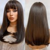 Long Black Wig Human Hair with Bangs and Wig Cap