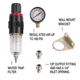 TIMBERTECH Pressure Regulator for Airbrush Compressor, 1/8’’ NPT Air Filter Airbrush Regulator with 0-100 PSI Gauge, Water-Trap Filter for Compressor