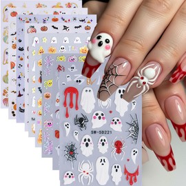 Halloween Ghost Embossed Nail Sticker 10PCS 3/5D Self Adhesive Nail Decals Pumpkin Spider Bat Witch Deigns Gothic Nail Art Stickers Halloween Party DIY Manicure Decorations Supplies for Women