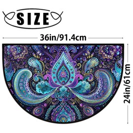 Ethnic Flower Colorful Half Round Door Rug Indoor Entrance Washable Half Circle Area Rugs Non Slip Half Moon Rug Semi Circle Bathroom Mat Floor Carpet for Kithen Bedroom Fireplace Decor
