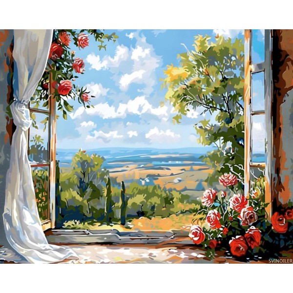 SVINOILER Beginner Flower Window View Adult Paint by Number Kits