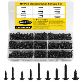 400 Pcs M3 M3.5 M4 M5 Self Tapping Screws for Wood Screws Assortment, Black Screws, Phillips Pan Head Screws, Wafer Head Self Drilling Screws, Truss Head Cross Head Screws Assorted for DIY Repairs