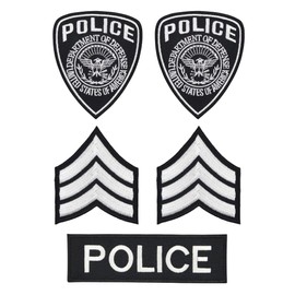 Set of 5 Police Sergeant Badges - High-Quality Iron-On & Sew On Patches | Embroidered Iron-On Patches for Carnival, Fancy Dress, Costume | USA Patch Application
