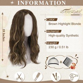 BARSDAR Wavy Brown Highlight Wig, 45 cm Medium Length Wig for Women, Middle Parting, Natural Hair, Heat Resistant, Synthetic Shoulder Length, Curly Balayage Wig - Brown Highlight