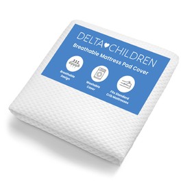 Delta Children Breathable Crib Mattress Pad Cover - 100% Breathable Mattress Pad Cover for Cribs - Elastic Edges for Secure, Universal Fit - Machine Washable - 1 Pack, White