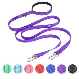 EXCELLENT ELITE SPANKER Reflective Dual Dog Leash Double Dog Leash 5FT Multiple Dog Leash with Padded Handle for Two Dogs Walking Training(Purple)