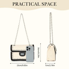 Ynport Crefreak Women's Straw Shoulder Bag Summer Shoulder Bag Beach Handbag Square Elegant Shoulder Clutch Bag Woven Flap Shoulder Bag Purse, beige