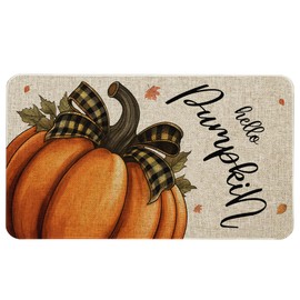 Mloabuc Fall Door Mat Pumpkin Decorative Doormat, Seasonal Harvest Thanksgiving Vintage Rustic Low-Profile Yard Floor Mat Switch Mat for Indoor Outdoor 17 x 29 Inch