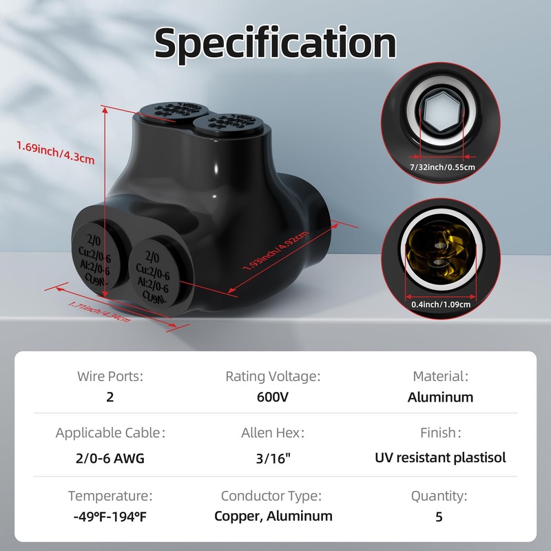 Insulated Wire Connectors Dual Entry Aluminum to Copper Wire Connectors,