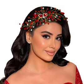 JHOO Rhinestone Bridal Hair Comb, Wedding Crystal Headpiece, Handmade Wedding Hair Accessories, Women's Rhinestone Headdress HP847 (Red, Green) (Red, One Size)