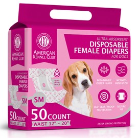 American Kennel Club Female Dog Wrap, Disposable Diapers with Wetness Indicator, Small, 50 Count
