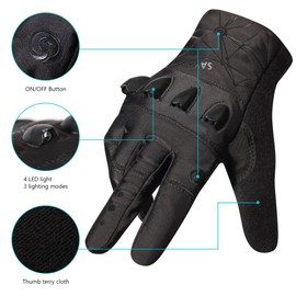 MaxGab Anti-Slip Full Finger LED Flashlight Gloves for Walking/Cycling/Running/Fishing/Out Door Activities Day or Night/Christmas Stocking Stuffers for Men. (1-Pair) (Large)