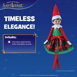 The Elf on the Shelf Claus Couture Gifts and Glamour Party Dress for Your Scout Elf - Includes Timeless Red and Green Plaid Party Dress with Sparkly Green Bodice