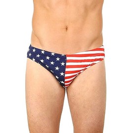 UZZI Men's Brief Swimwear Colored Swim Suit Beachwear (Medium, USA Flag)