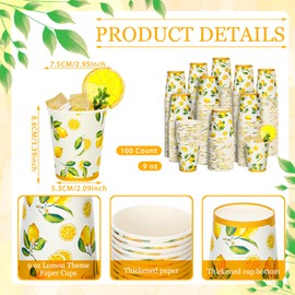 100 Pcs Lemon Cups Paper 8 oz Paper Cups Cartoon Disposable Paper Cups Bathroom Mouthwash Drinking Disposable Cups for Summer Party Picnics Barbecues Traveling Hot Cold Beverage Coffee Water Juice