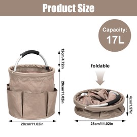 Qivine 17L Cleaning Caddy with Handle, Cleaning Supply Caddy Foldable Cleaning Caddy Cleaning Products Organizers Portable Cleaning Bucket Organiser for Storing Towels (Khaki)