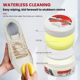 IKI Premium Shoe Cleaning Cream Set - 2 5.6 oz Boxes Cleaning Balm, 2 Sponge Cloths, High Fibre Towel - For Leather, Sofa, Shoe Cleaning, White