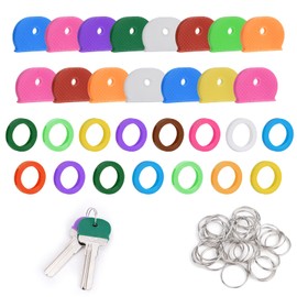 Vicloon Key Caps Covers, 60pcs Key Caps Covers Tags Set, Including 15 pcs Plastic Caps, 15 pcs Flexible Round Key Tags and 30 pcs Key Sleeve Rings, Flexible Key Covers for Easy Identifying Door Keys
