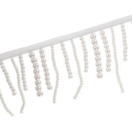 PATIKIL 2 Yard Long Pearl Fringe Beaded Lace Trim, 2.76" Wide Pearl Bead Tassel Pearl Fringe Applique for Wedding Party Home Decoration Sewing Craft, White