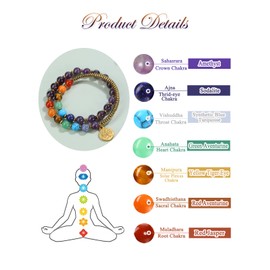 Zysta 7 Chakra Bracelet Real Stones Pearl Bracelet with Tree of Life Pendant Double Wrap Bracelet Yoga Healing Reiki Energy Therapy Good Luck for Women