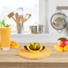 Relaxdays Mango Slicer, Split & Core Mangos, Non-Slip Handles, Stainless Steel Blade, Cutter, Black-Yellow