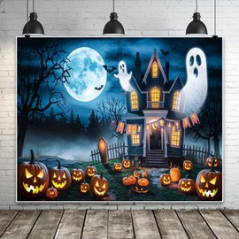 Halloween Backdrop 10x8ft Happy Halloween Party Backdrop Haunted Castle Ghost Spooky Pumpkin Lantern Bats Scary Background Banner Moon Night Spooky Party Decorations Photo Booth Props