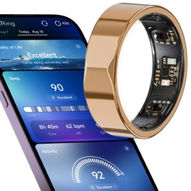 DIIKEN AI Smart Ring JCRing Gen4 Fitness&Sleep Tracking Wearable, Accurate Monitoring of Pedometer, Heart, Temperature, Titanium Ring with Charging Case, APP for iOS & Android(Gold Size11)