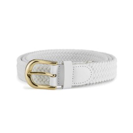 Streeze Ladies Stretch Belts - 5 Sizes Elasticated Woven Braided Fabric. 1 inch Wide with Gold Buckle (Medium, White)