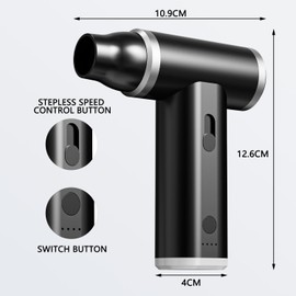 Compressed Air Duster-3 Gear Adjustable 100000RPM Electric Air Duster with LED Light, Rechargeable Cordless Air Blower for Keyboard Electric Devices Cleaning. Replaces Compressed Air Cans (Black)
