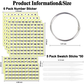 SIUSIO 250 Pcs Stiletto Nail Swatch Sticks with Metal Split Ring and Numbered Tips - Clear Fan-shaped Color Display for Nail Art Polish Practice