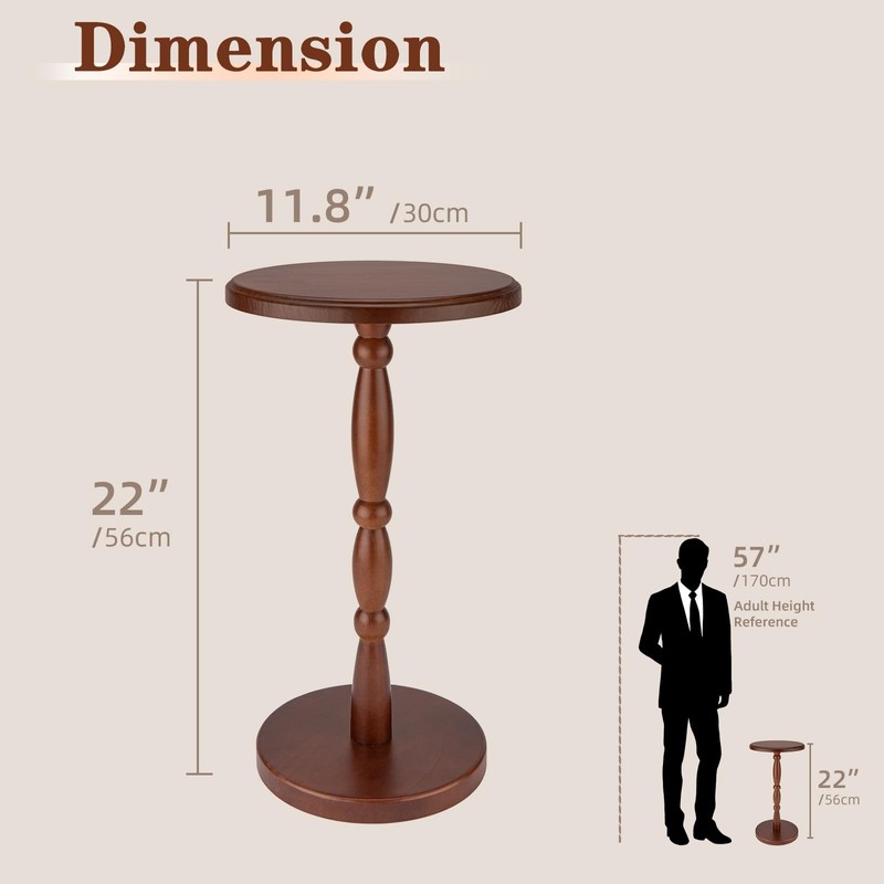 SANY DAYO HOME 12" Real Wood Round Drink Table, Small