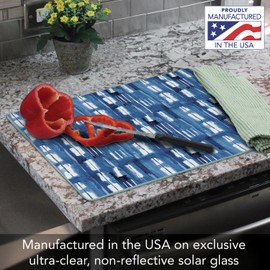 Thirstystone Indigo Lines 3mm Tempered Glass Cutting Board 15” x 12” Manufactured in the USA Serving Board Charcuterie Board Dishwasher Safe