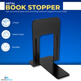 1InTheOffice Bookends, Book Stoppers, Large Metal Bookends for Shelves & Heavy Books 9" (2 Pack)