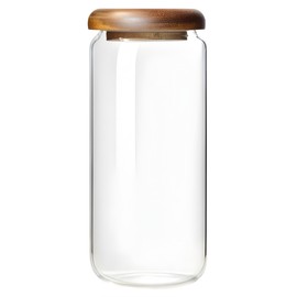MILLAY 1200 ml/40 oz Glass Storage Canister with Airtight Wooden Lid, Small Clear Decorative Container Jar for Flour, Sugar, Cookie, Coffee, Spice, Candy, Salt, Pepper, Overnight Oats