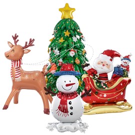 Merry Christmas Party Decorations : Christmas Party Supplies with Santa Claus, Snowman, & Christmas Tree Balloons for Festive Holiday Celebrations